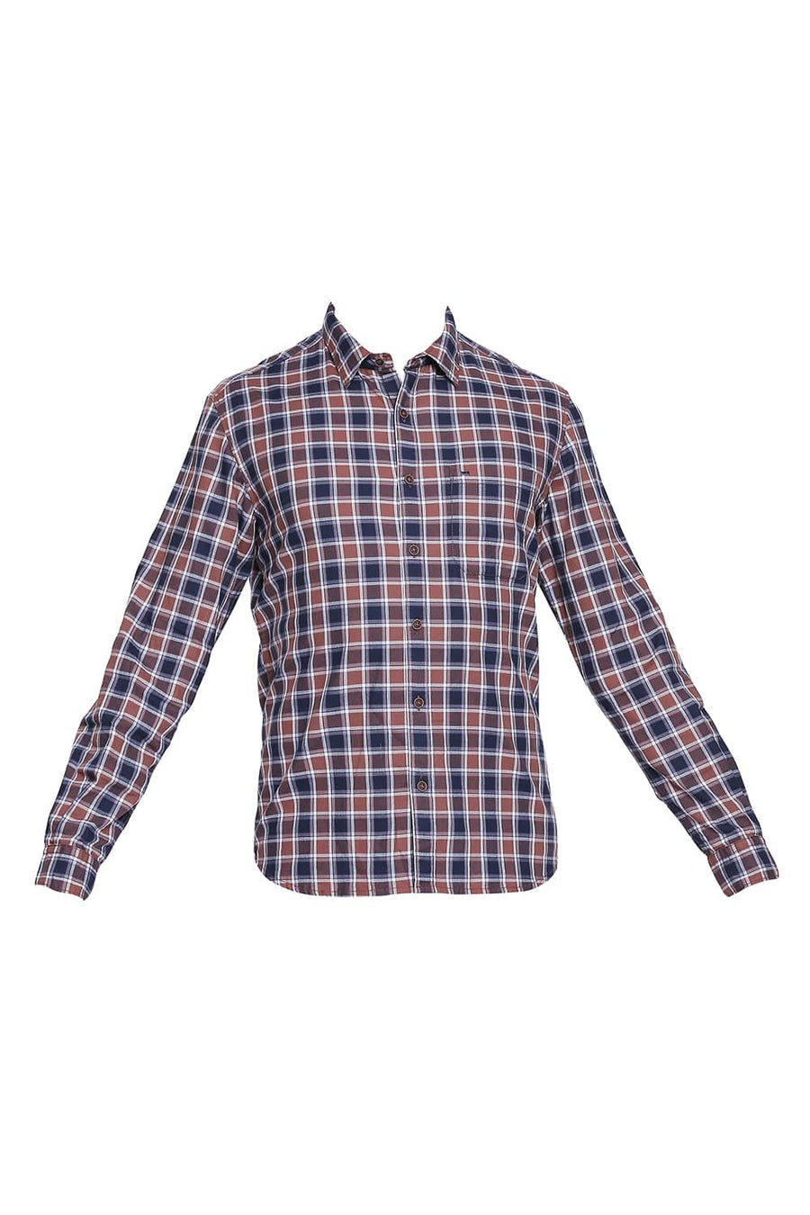 BASICS SLIM FIT FRIAR BROWN CHECKS SHIRT