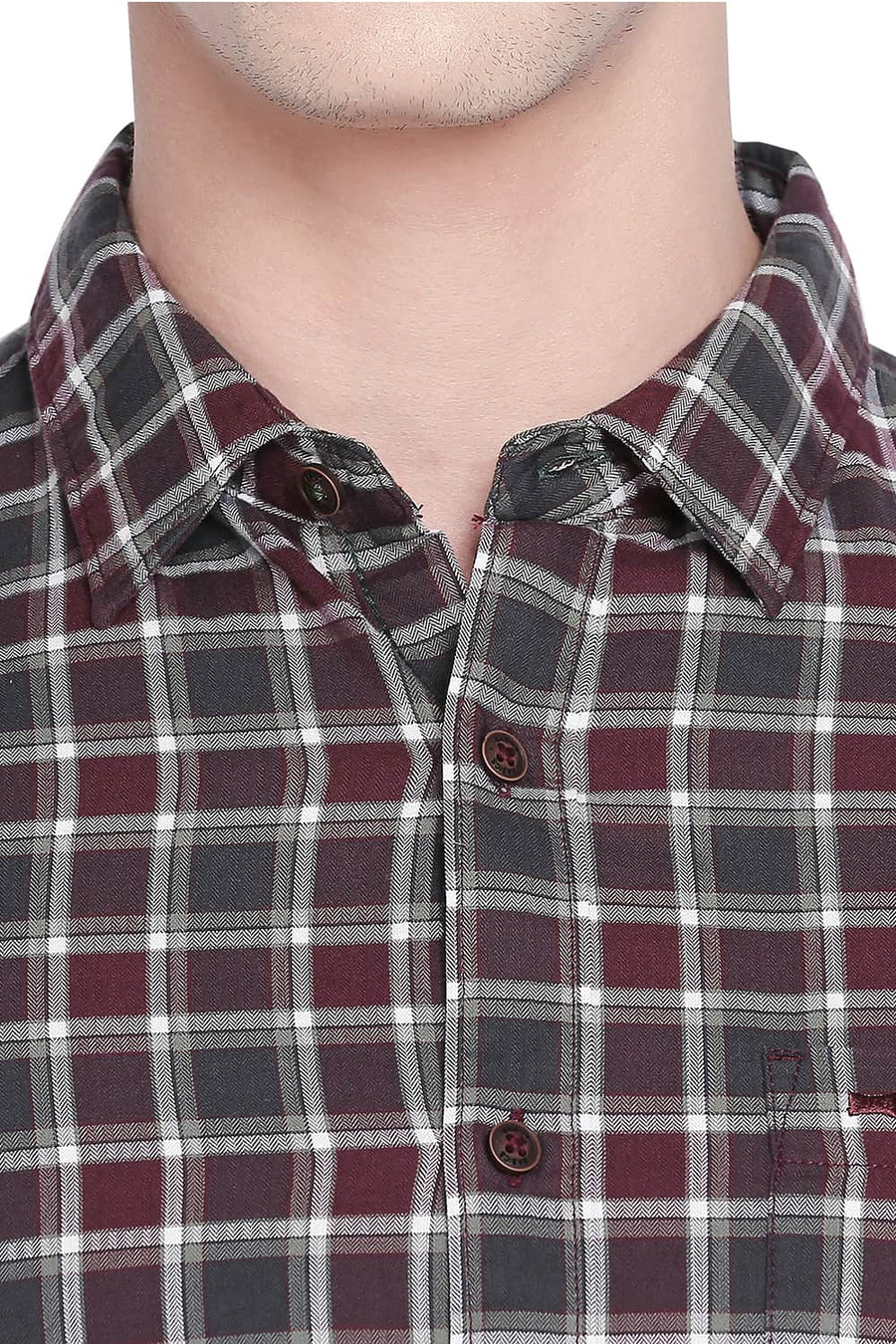 BASICS SLIM FIT OXBLOOD MAROON CHECKS SHIRT