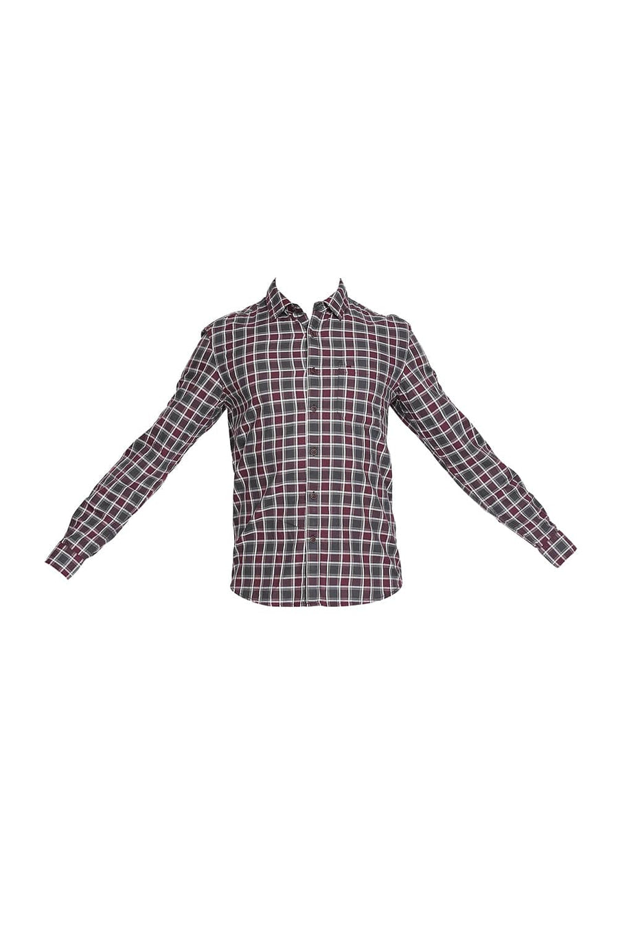 BASICS SLIM FIT OXBLOOD MAROON CHECKS SHIRT