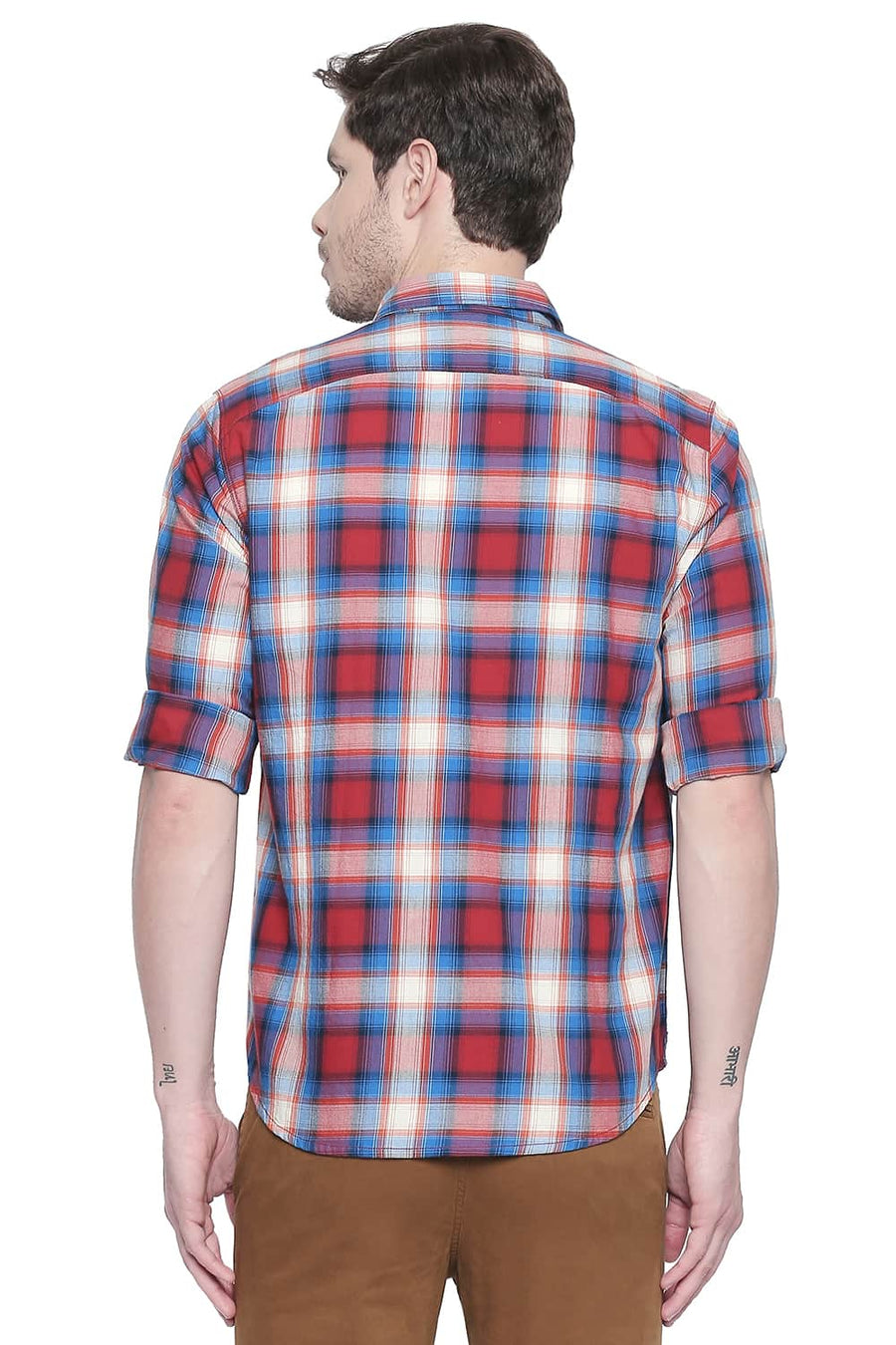 BASICS SLIM FIT LAVA RED CHECKS SHIRT