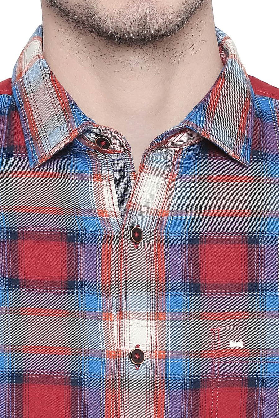 BASICS SLIM FIT LAVA RED CHECKS SHIRT