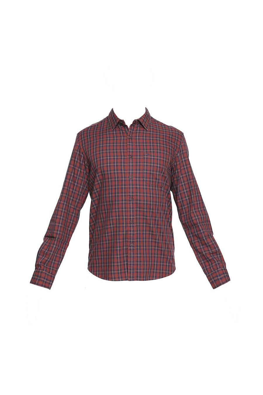 BASICS SLIM FIT SEQUOIA BROWN CHECKS SHIRT