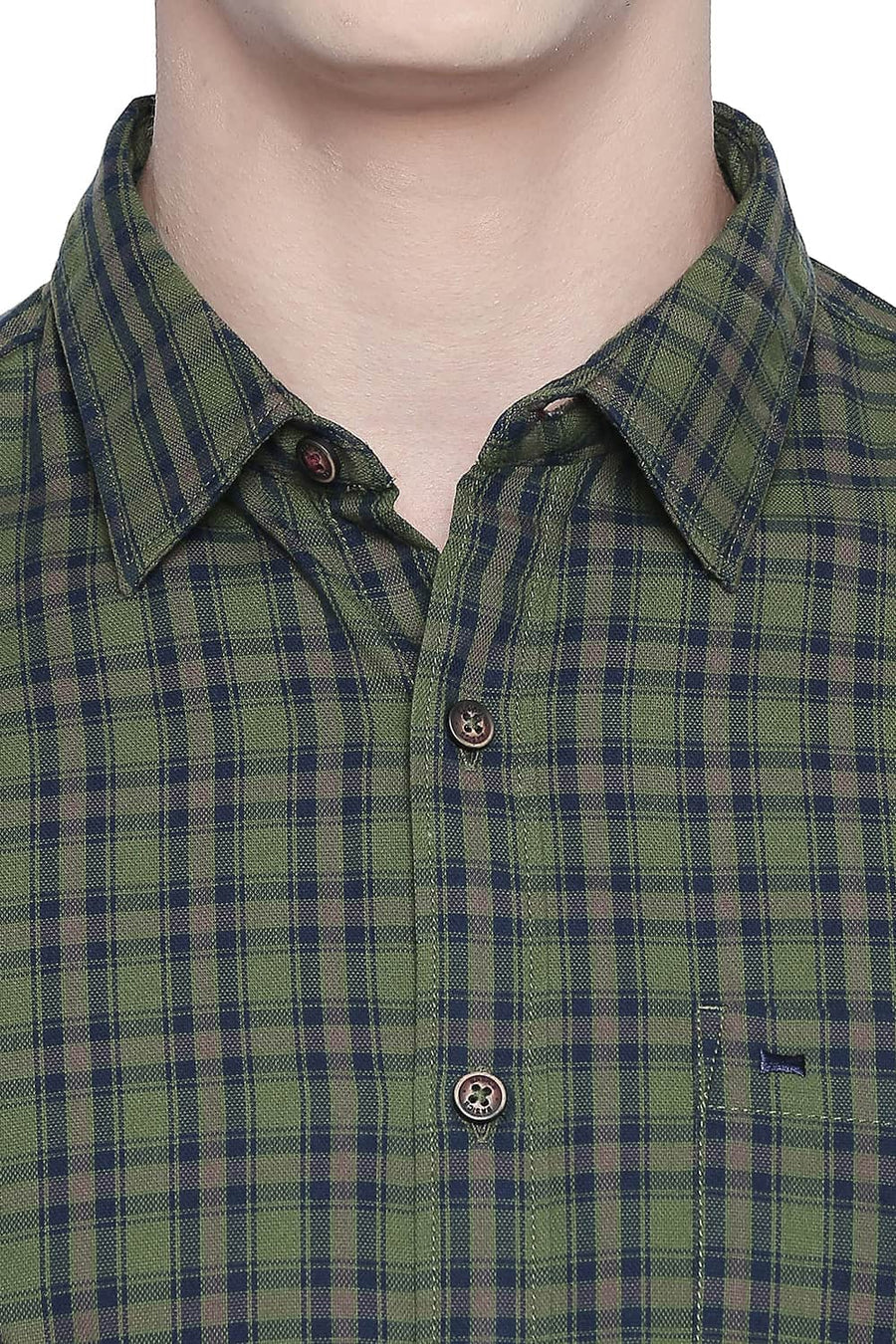 BASICS SLIM FIT GILL GREEN CHECKS SHIRT