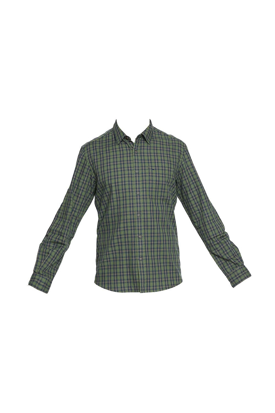 BASICS SLIM FIT GILL GREEN CHECKS SHIRT
