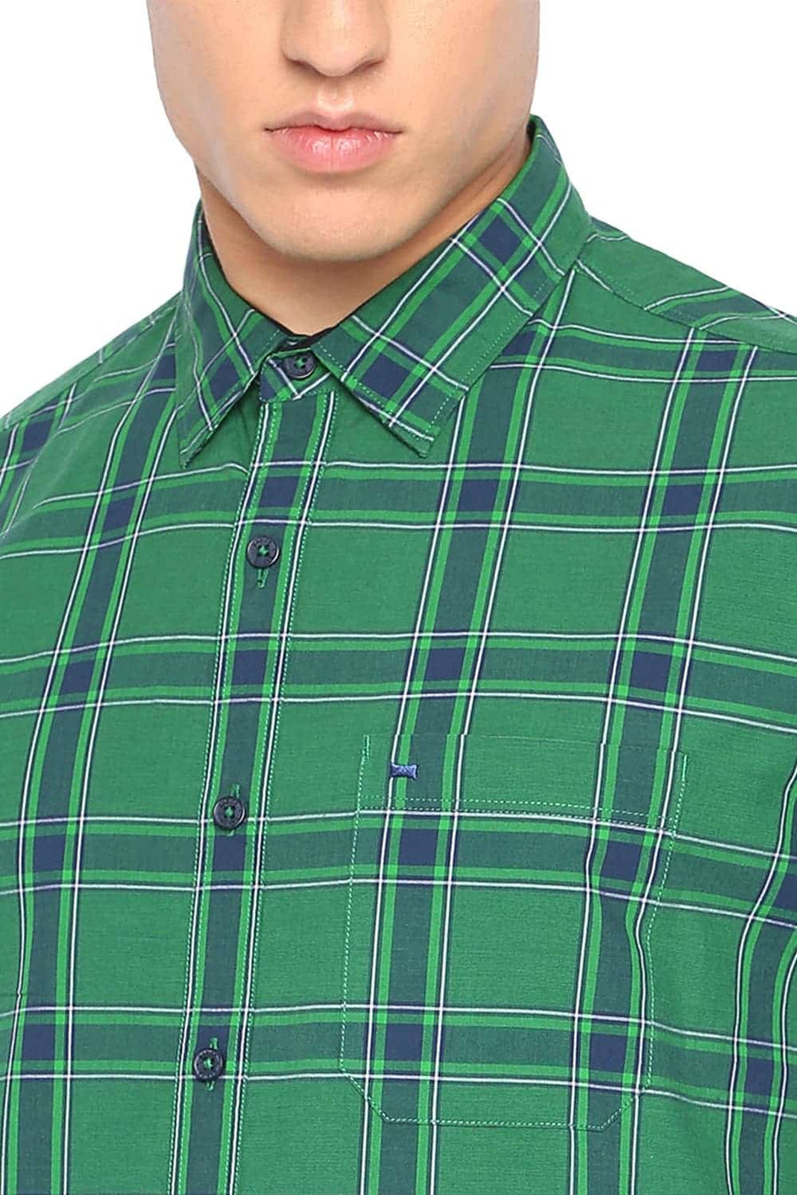 BASICS SLIM FIT JUNIPER GREEN CHECKS SHIRT