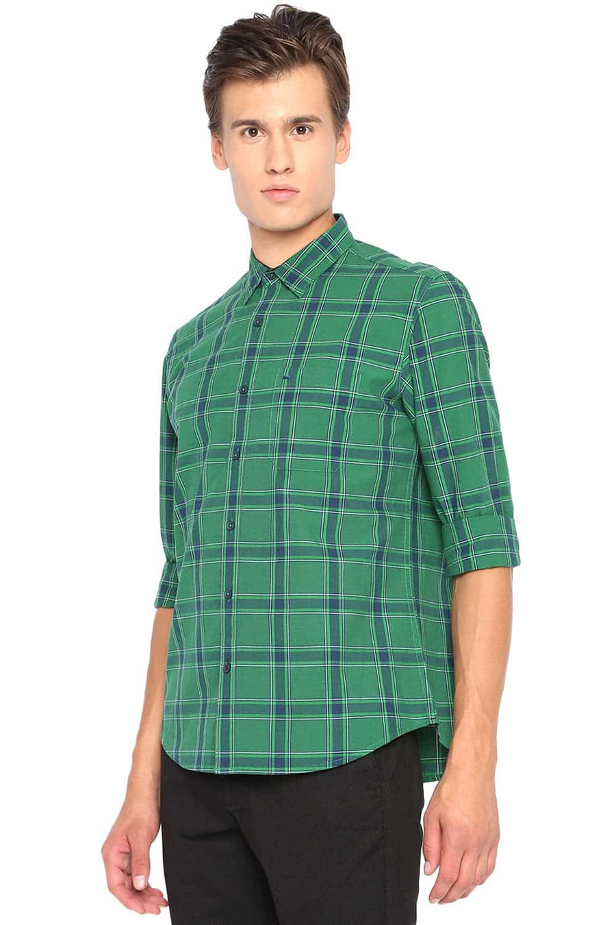 BASICS SLIM FIT JUNIPER GREEN CHECKS SHIRT