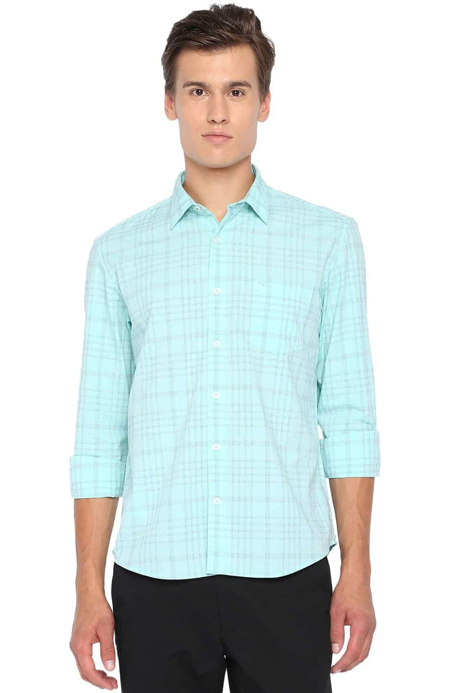 BASICS SLIM FIT YUCCA GREEN CHECKS SHIRT