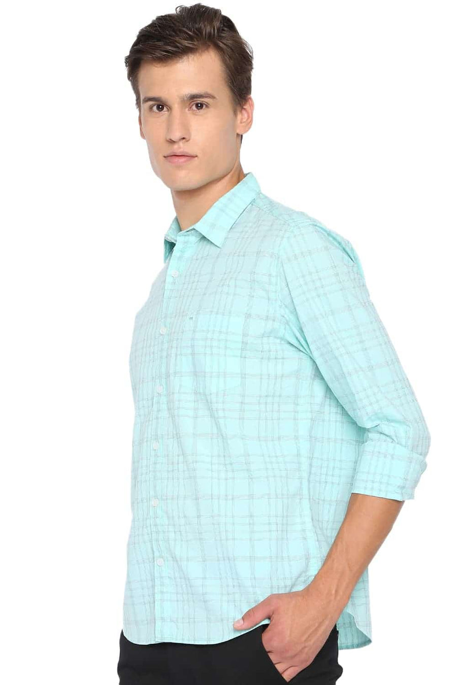 BASICS SLIM FIT YUCCA GREEN CHECKS SHIRT