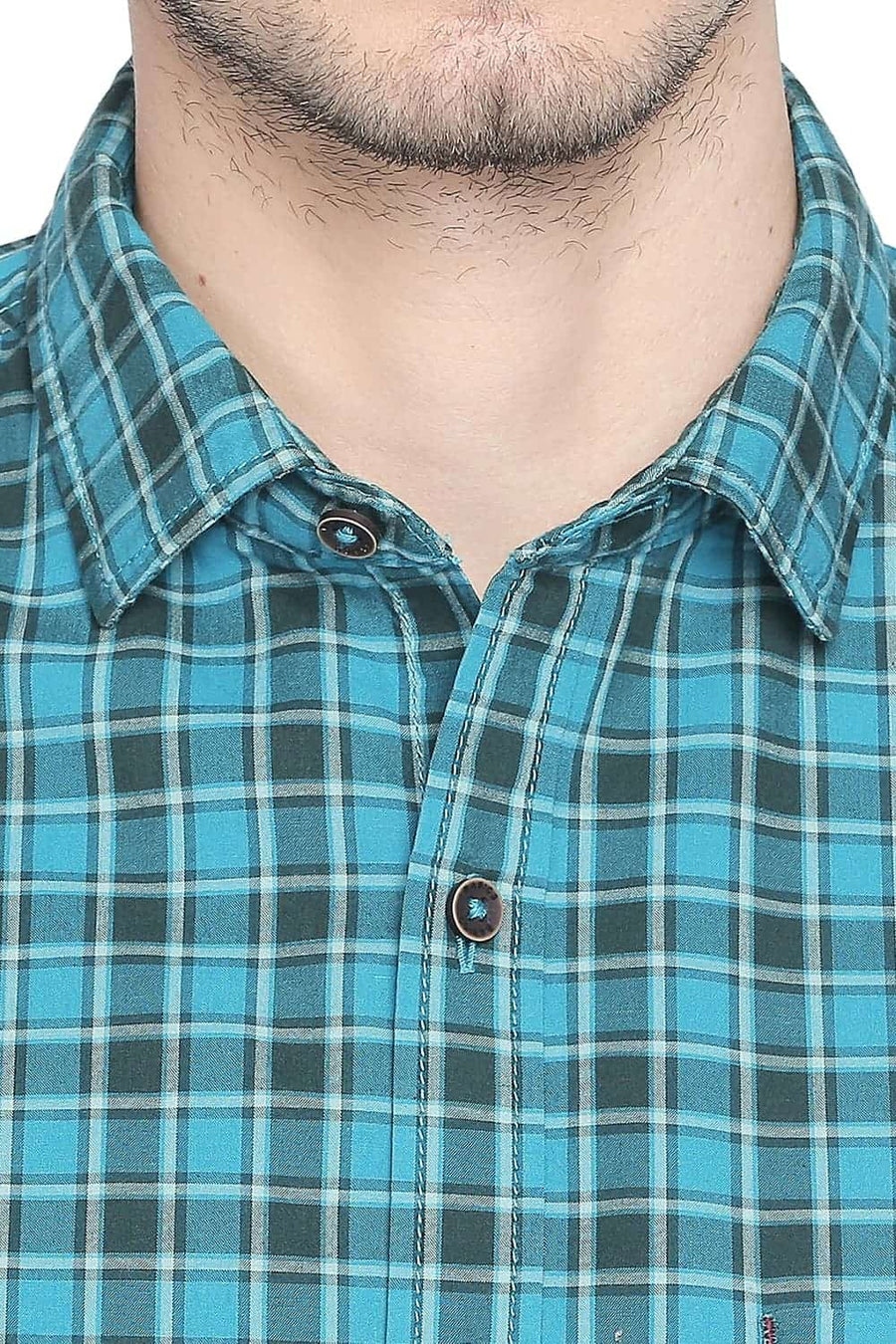 BASICS SLIM FIT LAKE TURQUOISE CHECKS SHIRT