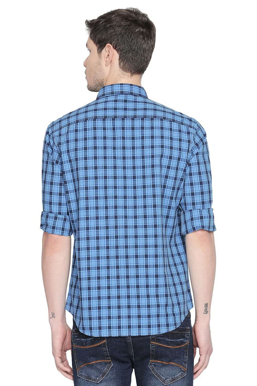 BASICS SLIM FIT INSIGNIA BLUE CHECKS SHIRT