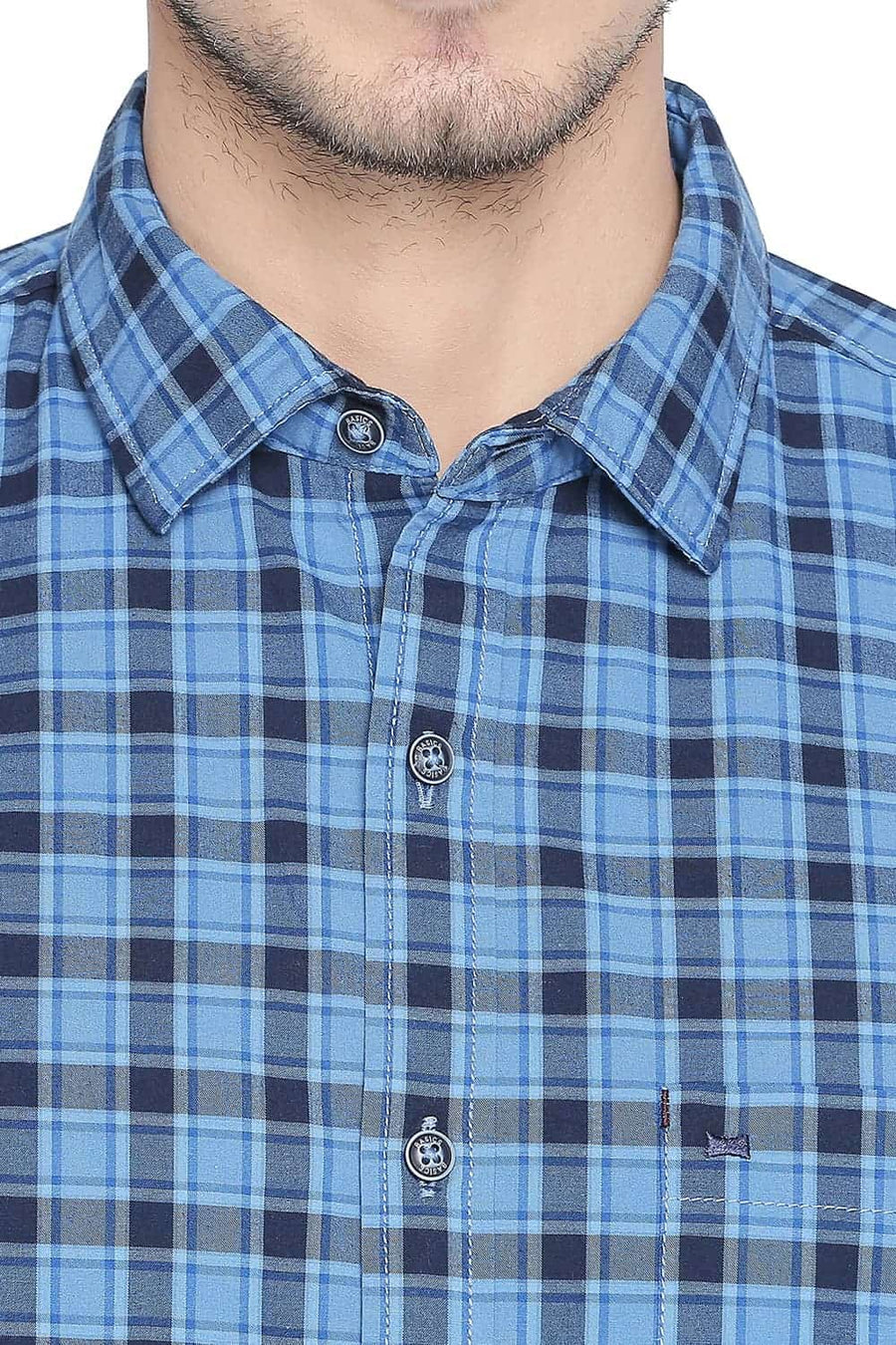 BASICS SLIM FIT INSIGNIA BLUE CHECKS SHIRT