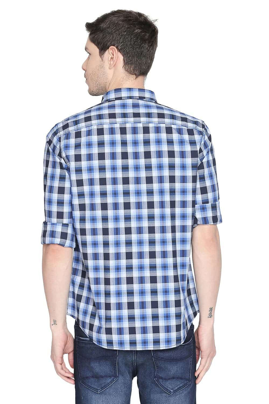 BASICS SLIM FIT DELFF BLUE CHECKS SHIRT