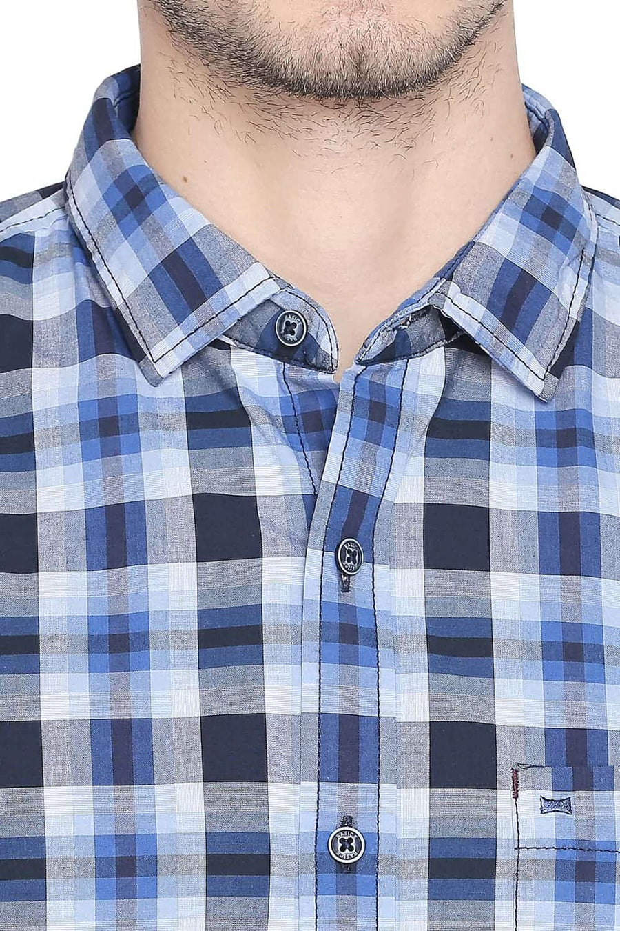 BASICS SLIM FIT DELFF BLUE CHECKS SHIRT