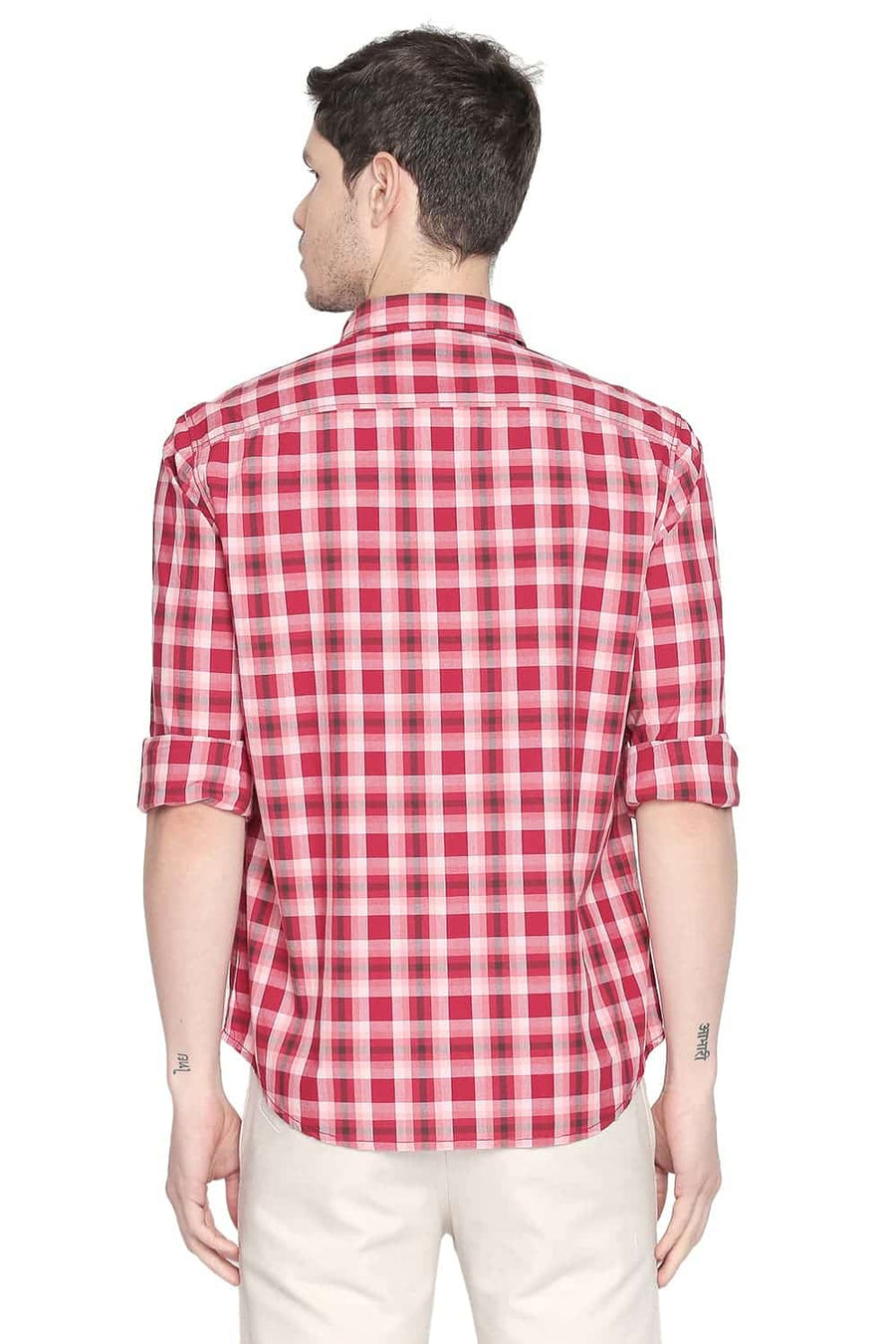 BASICS SLIM FIT TANGO RED CHECKS SHIRT