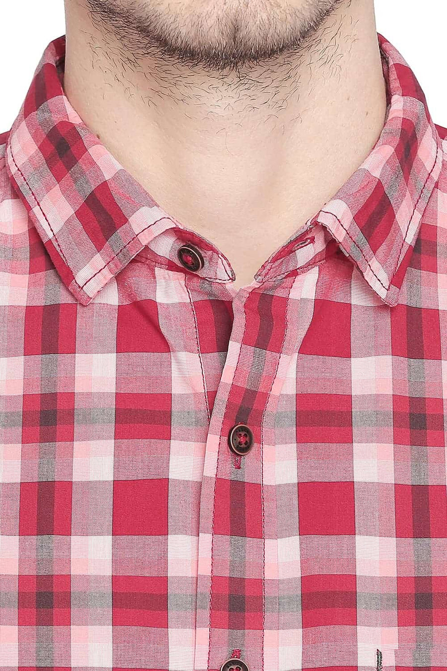 BASICS SLIM FIT TANGO RED CHECKS SHIRT