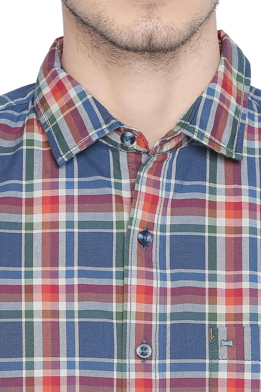 BASICS SLIM FIT DARK BLUE CHECKS SHIRT