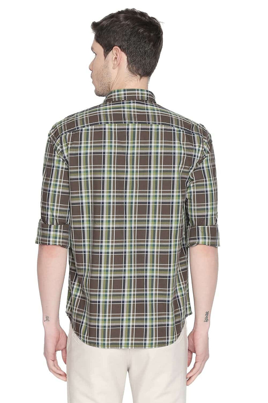 BASICS SLIM FIT CARTEEN BROWN CHECKS SHIRT