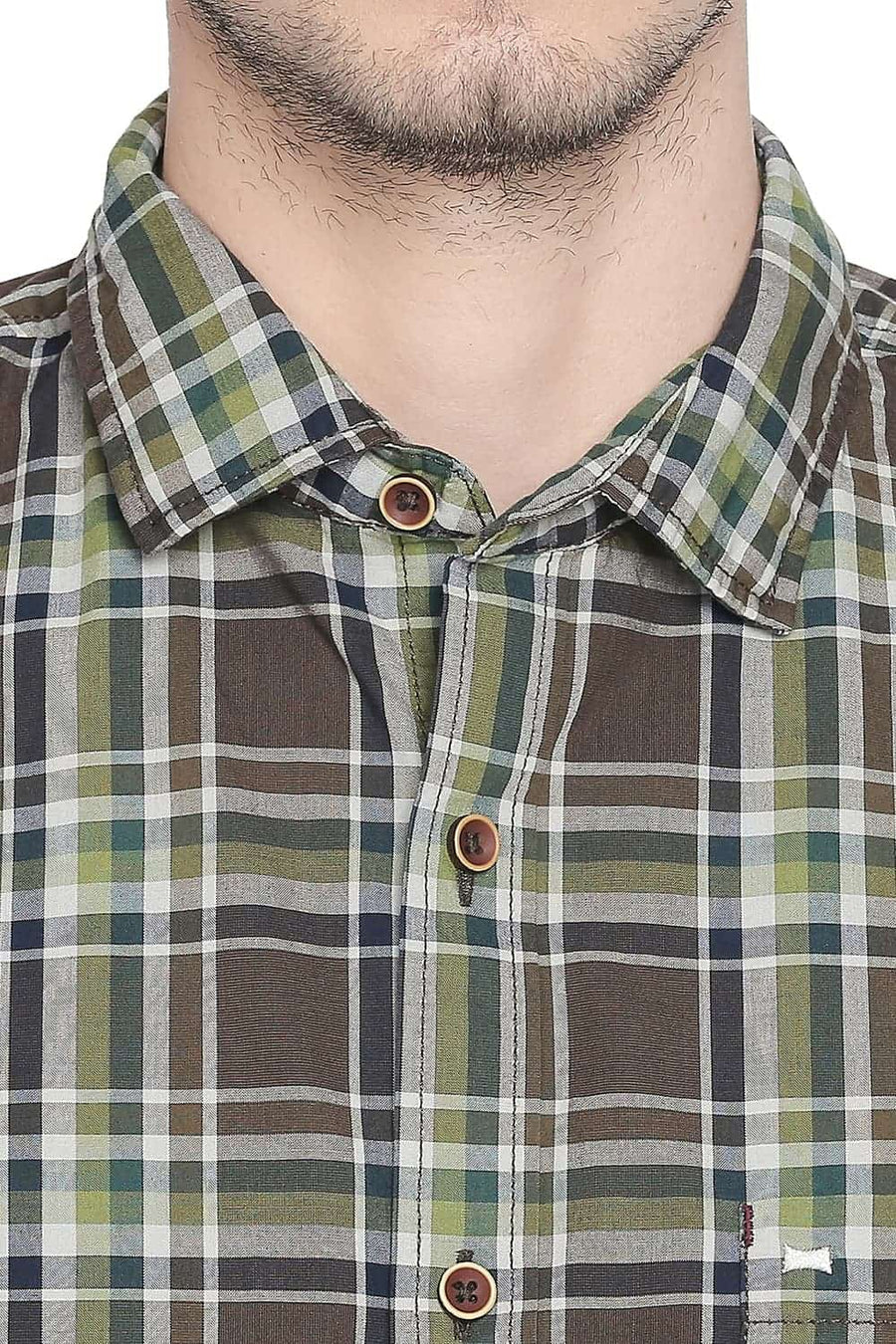 BASICS SLIM FIT CARTEEN BROWN CHECKS SHIRT