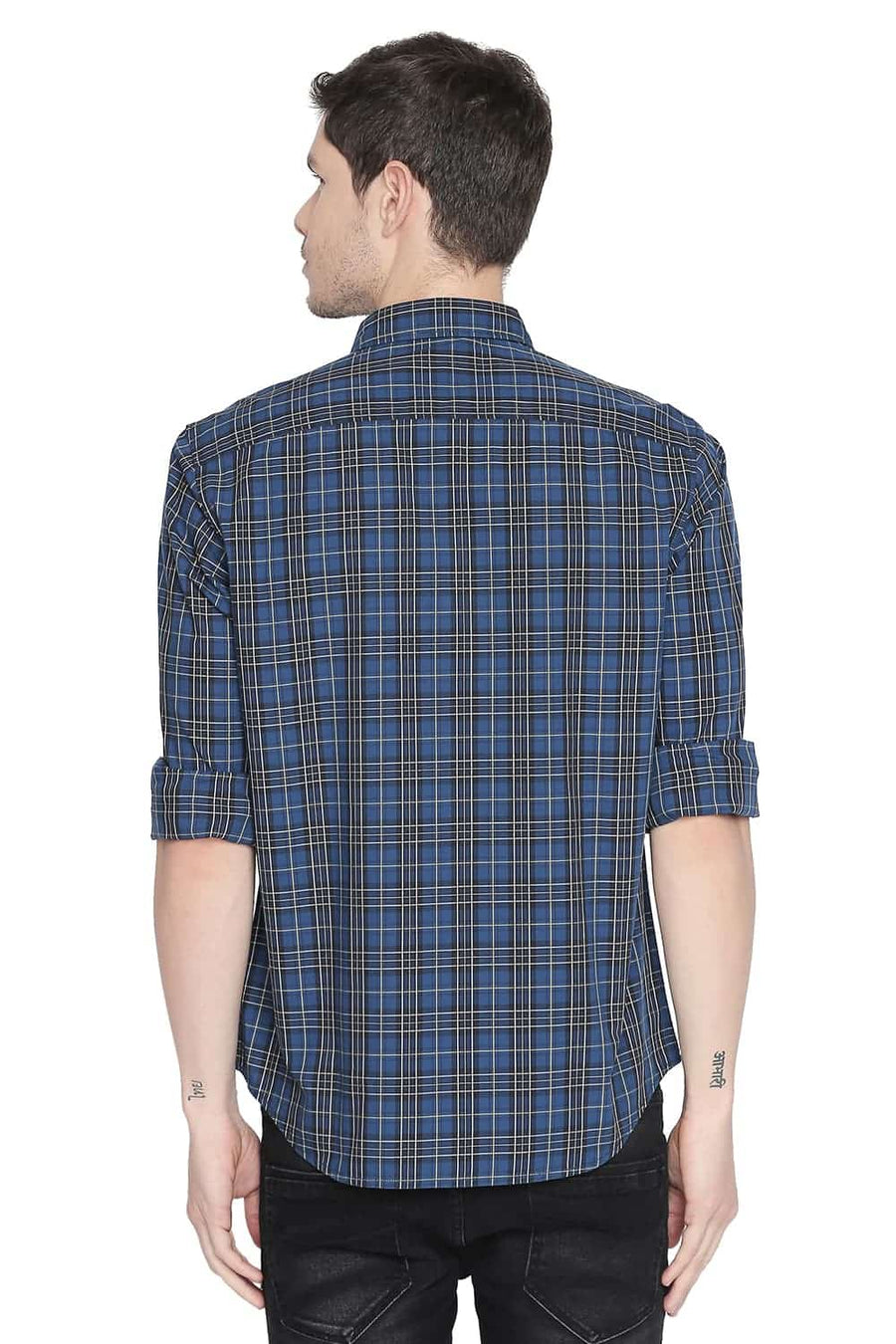 BASICS SLIM FIT ENSIGN BLUE CHECKS SHIRT