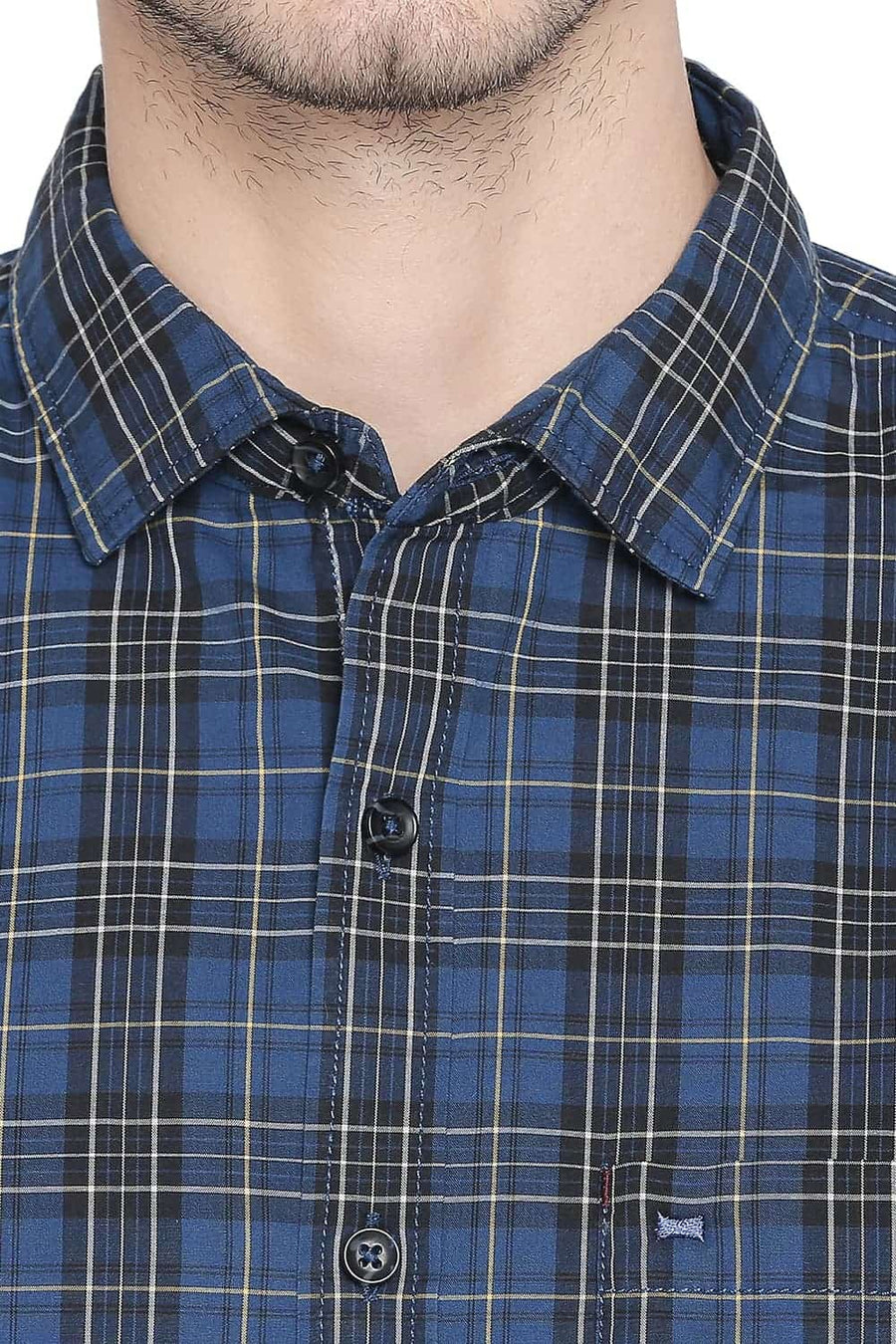 BASICS SLIM FIT ENSIGN BLUE CHECKS SHIRT