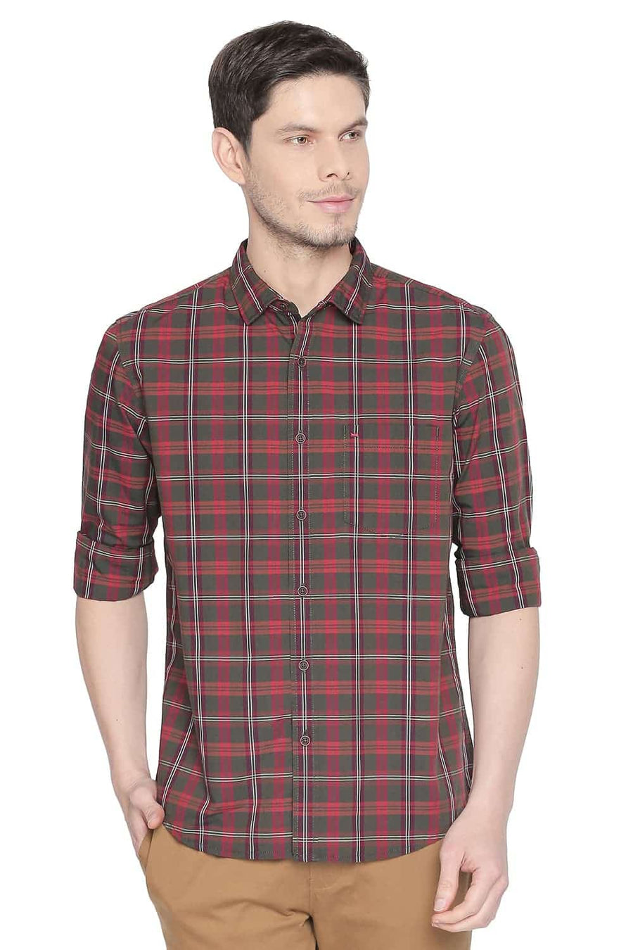 BASICS SLIM FIT LOLLIPOP RED CHECKS SHIRT