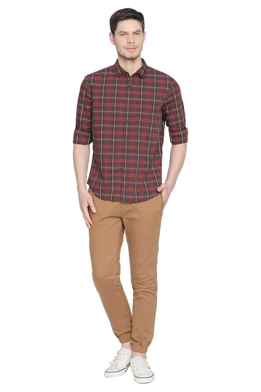 BASICS SLIM FIT LOLLIPOP RED CHECKS SHIRT