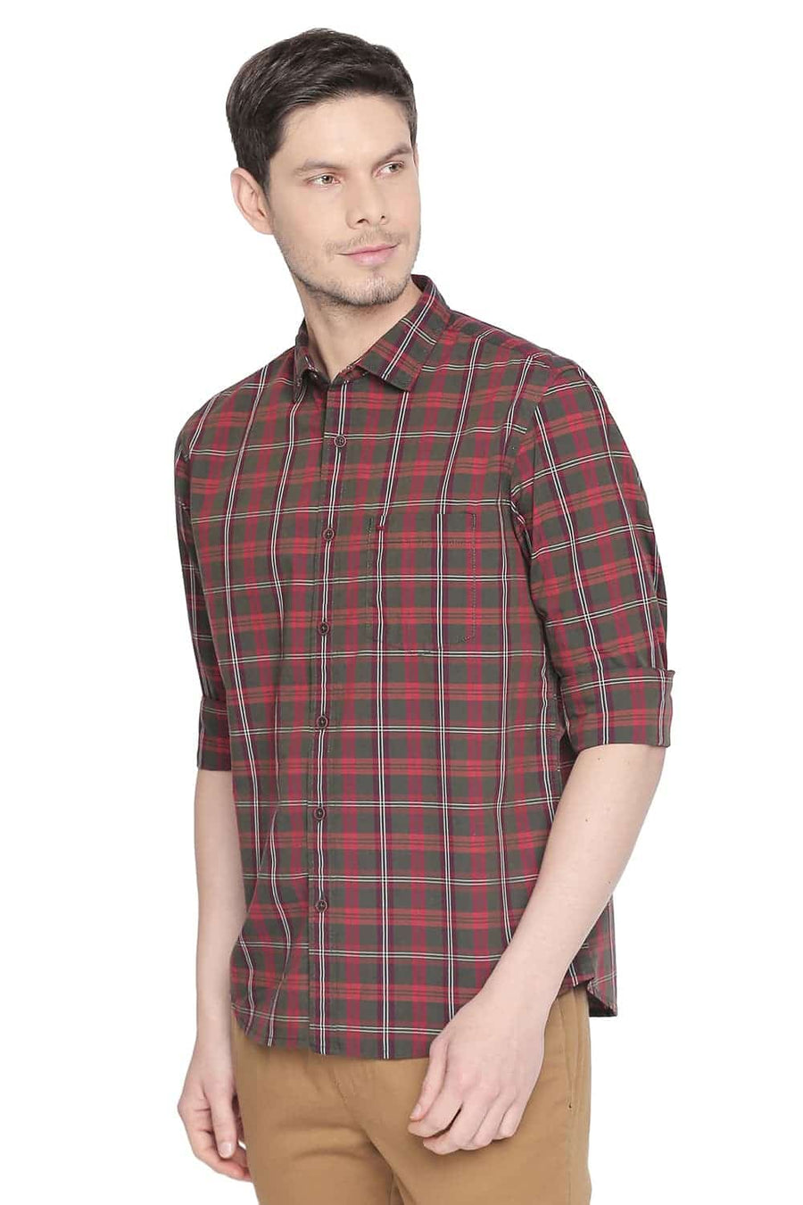 BASICS SLIM FIT LOLLIPOP RED CHECKS SHIRT