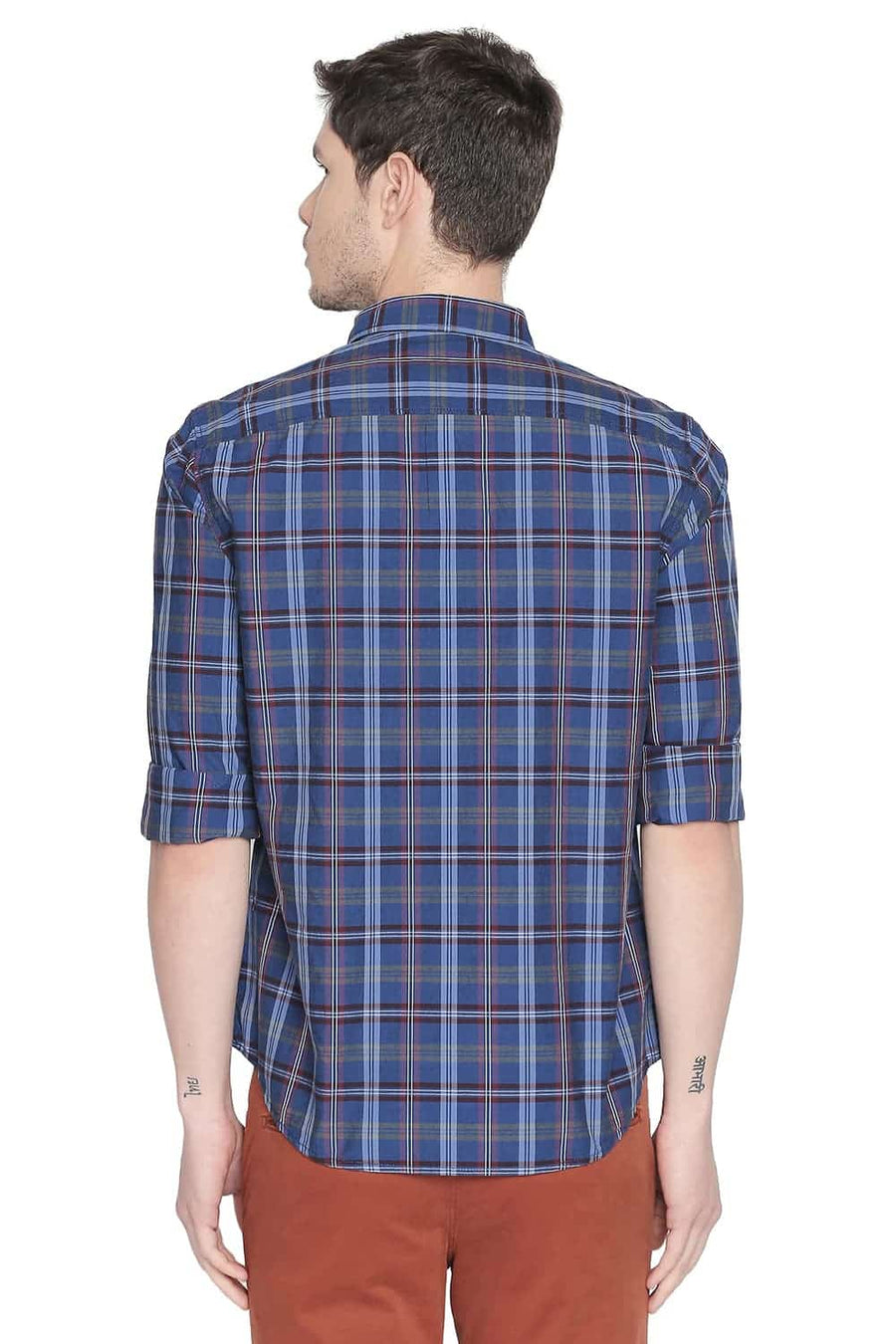 BASICS SLIM FIT TRUE BLUE CHECKS SHIRT