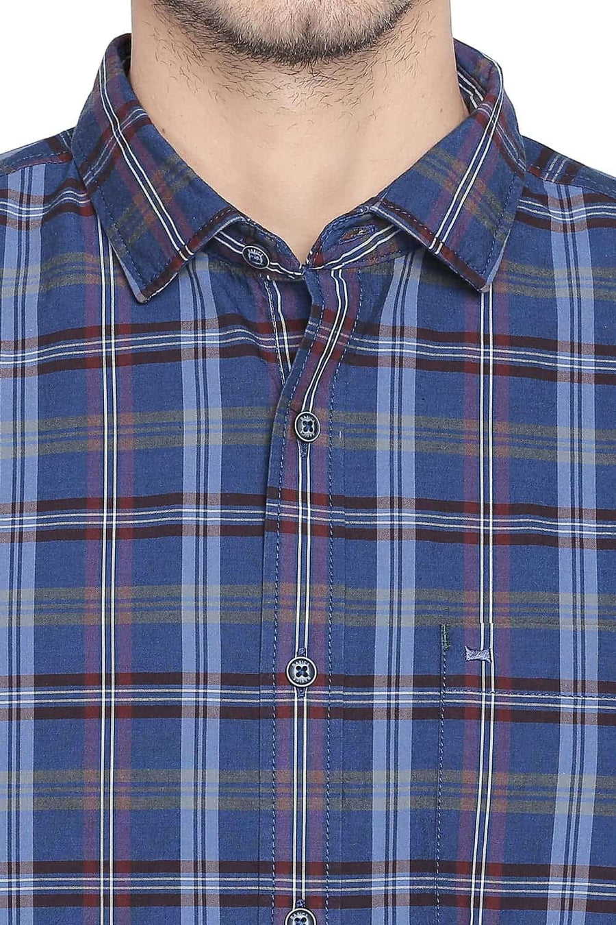 BASICS SLIM FIT TRUE BLUE CHECKS SHIRT