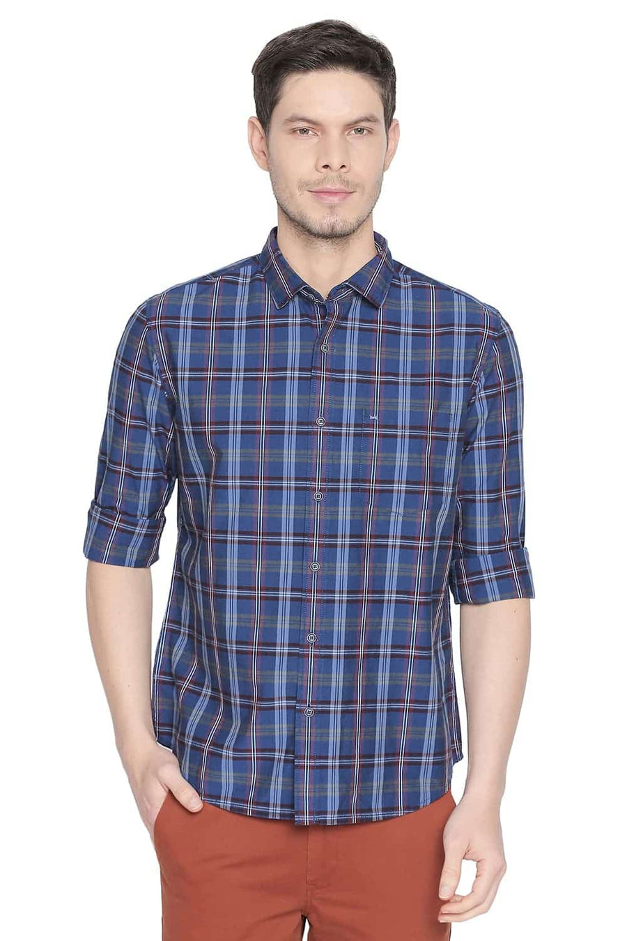 BASICS SLIM FIT TRUE BLUE CHECKS SHIRT