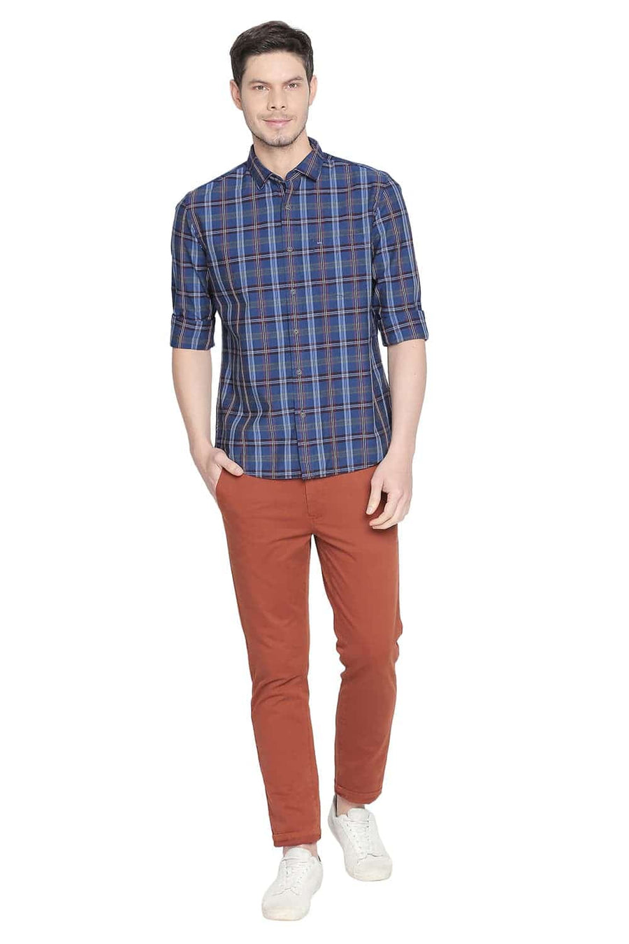 BASICS SLIM FIT TRUE BLUE CHECKS SHIRT