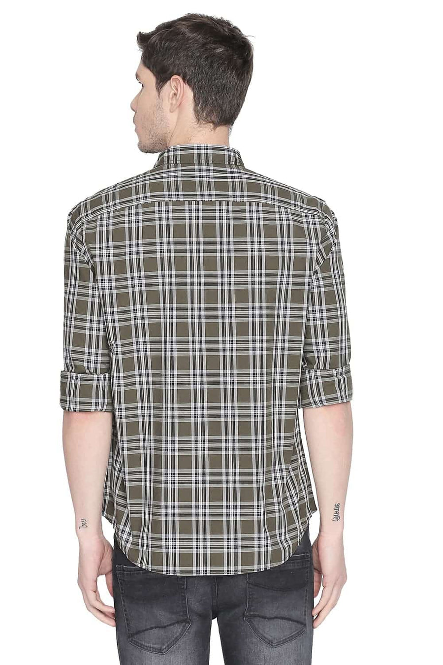 BASICS SLIM FIT RIFLE GREEN CHECKS SHIRT