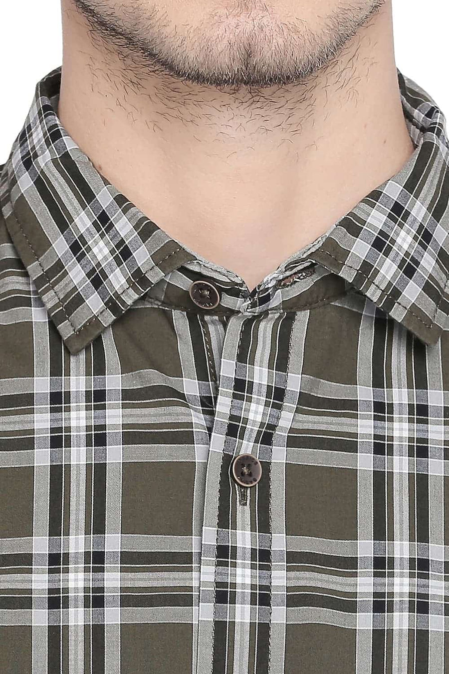BASICS SLIM FIT RIFLE GREEN CHECKS SHIRT