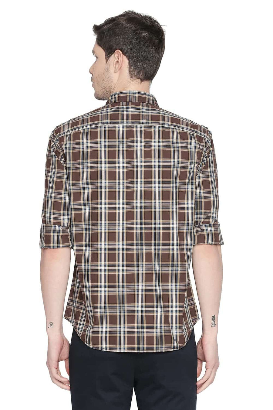 BASICS SLIM FIT CARAFE BROWN CHECKS SHIRT