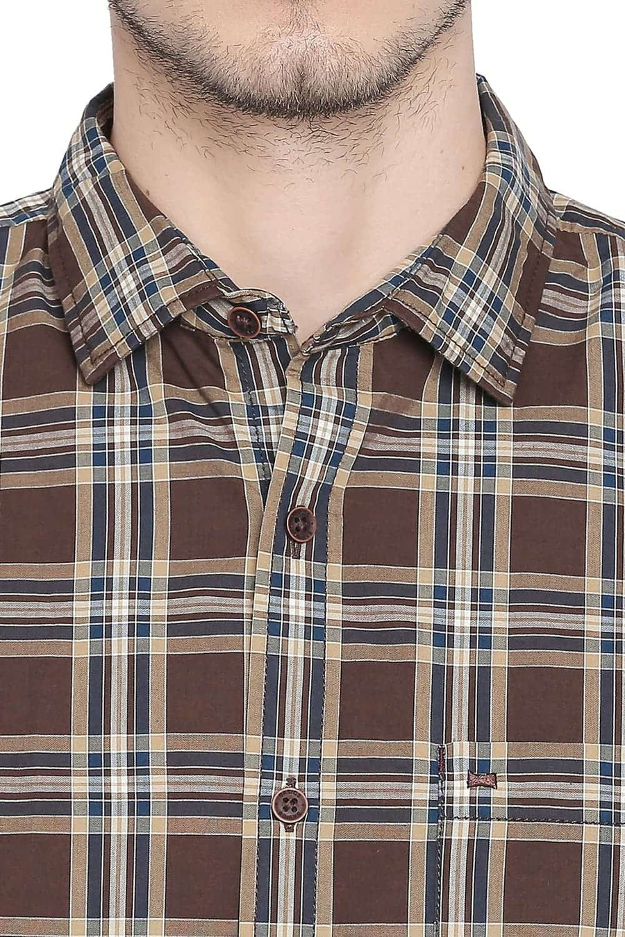 BASICS SLIM FIT CARAFE BROWN CHECKS SHIRT