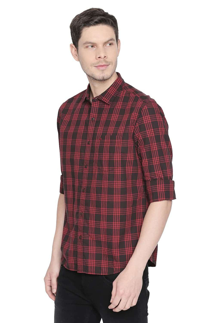 BASICS SLIM FIT SAGE RED CHECKS SHIRT