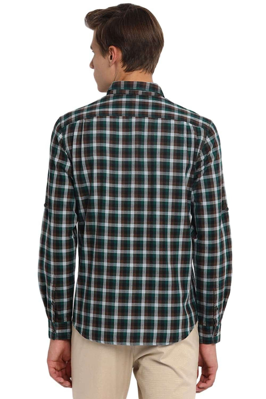 BASICS SLIM FIT BAYBERRY GREEN CHECKS SHIRT