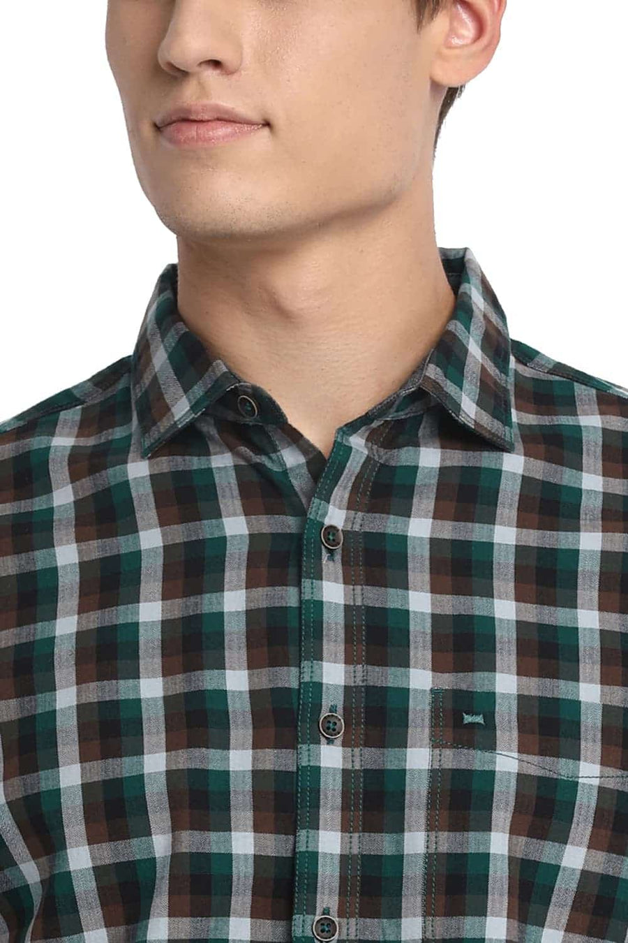 BASICS SLIM FIT BAYBERRY GREEN CHECKS SHIRT