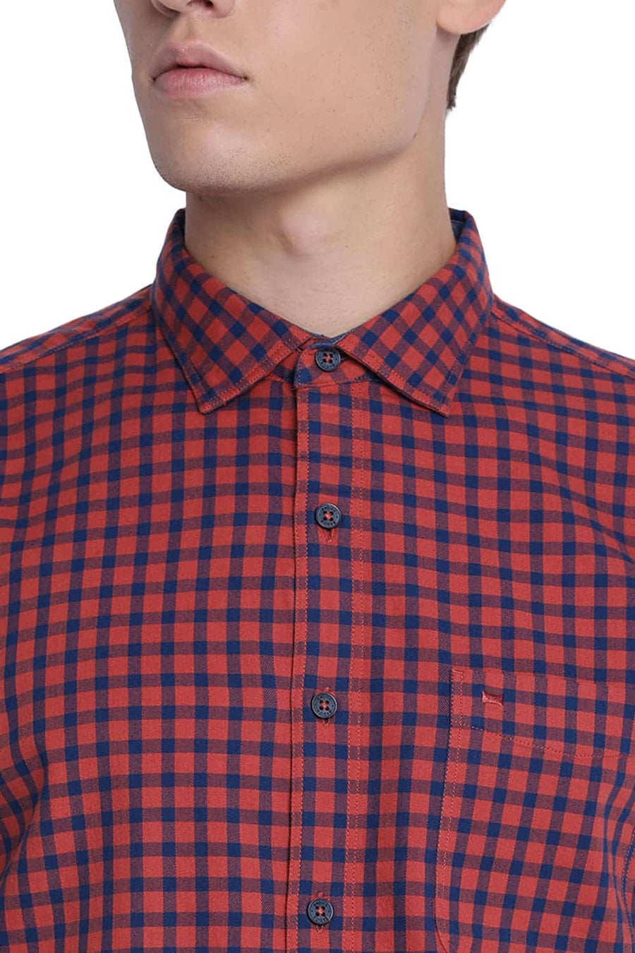 BASICS SLIM FIT OCHRE RED CHECKS SHIRT