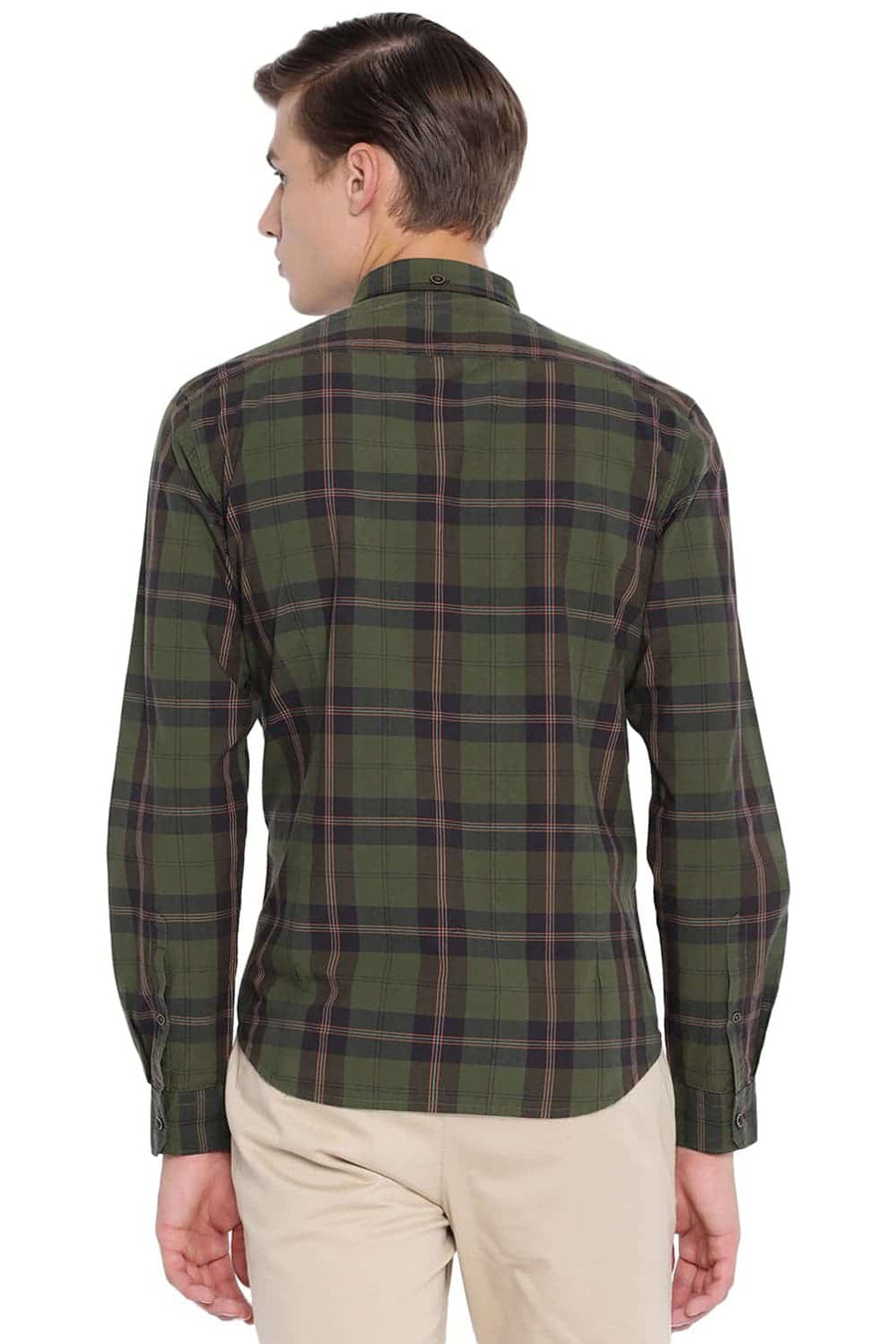BASICS SLIM FIT CHIVE GREEN CHECKS SHIRT