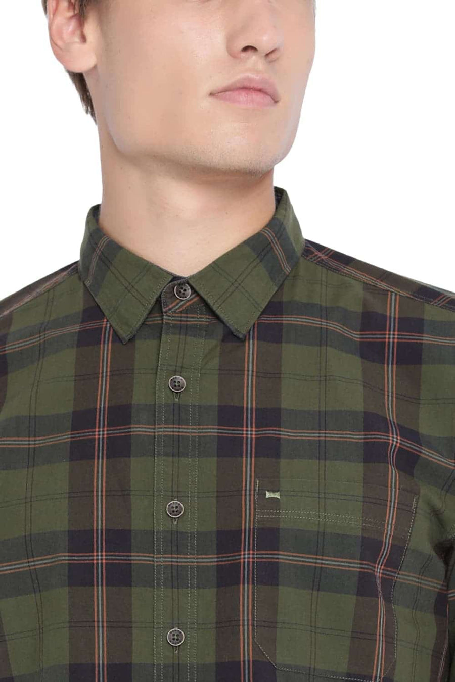 BASICS SLIM FIT CHIVE GREEN CHECKS SHIRT