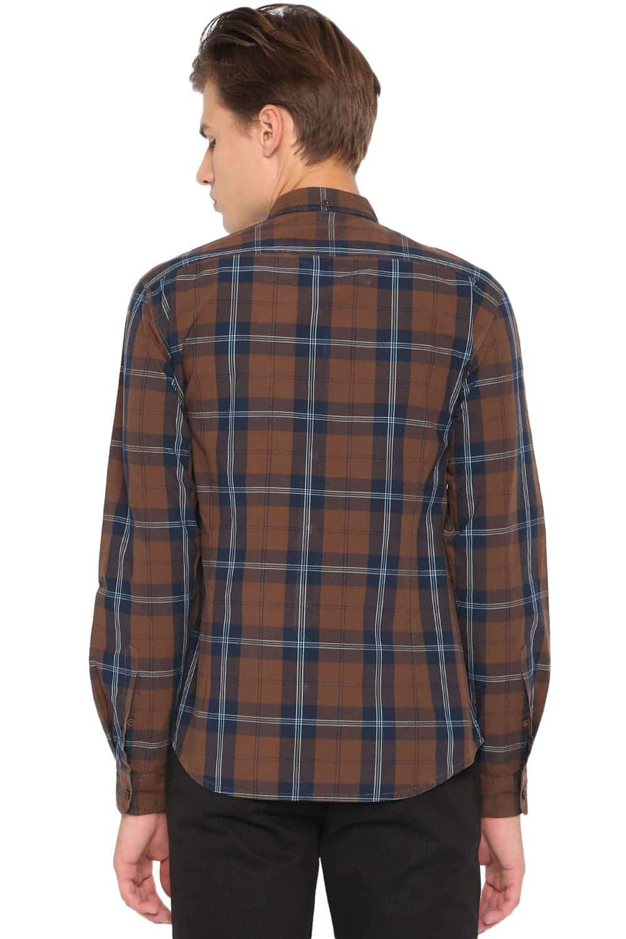 BASICS SLIM FIT SEPIA BROWN CHECKS SHIRT