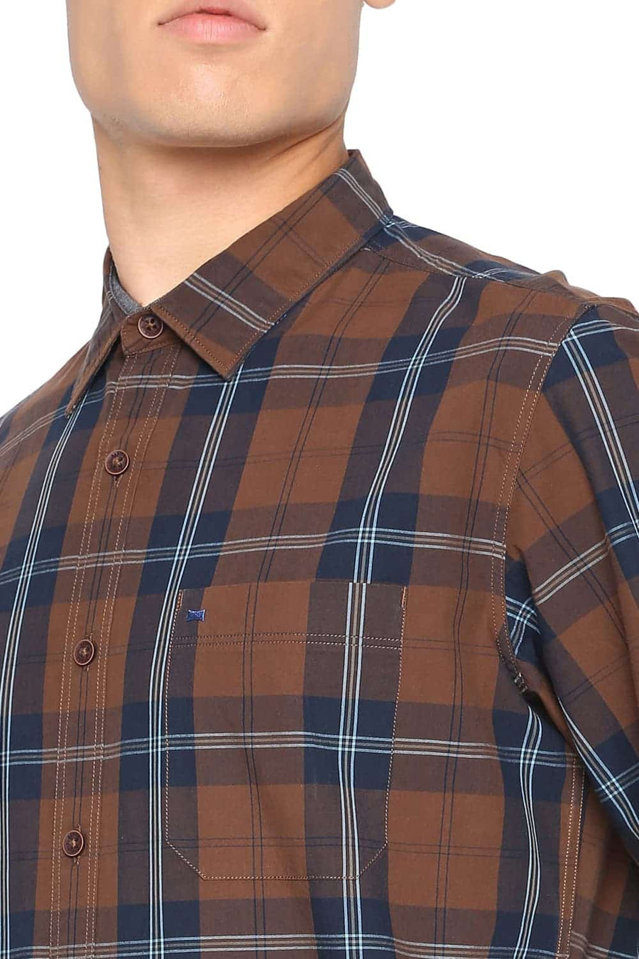 BASICS SLIM FIT SEPIA BROWN CHECKS SHIRT