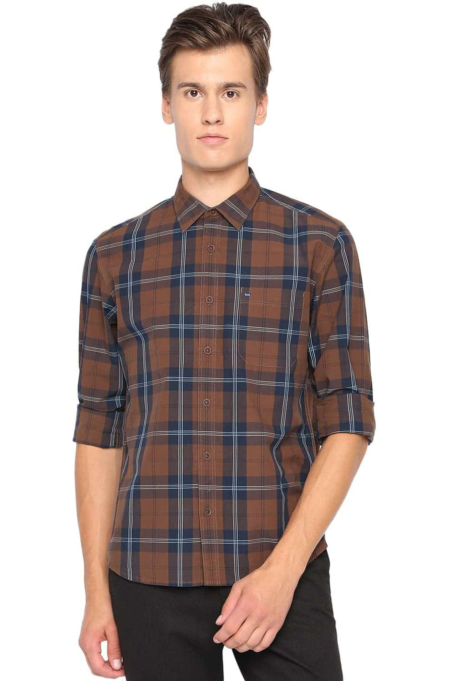 BASICS SLIM FIT SEPIA BROWN CHECKS SHIRT