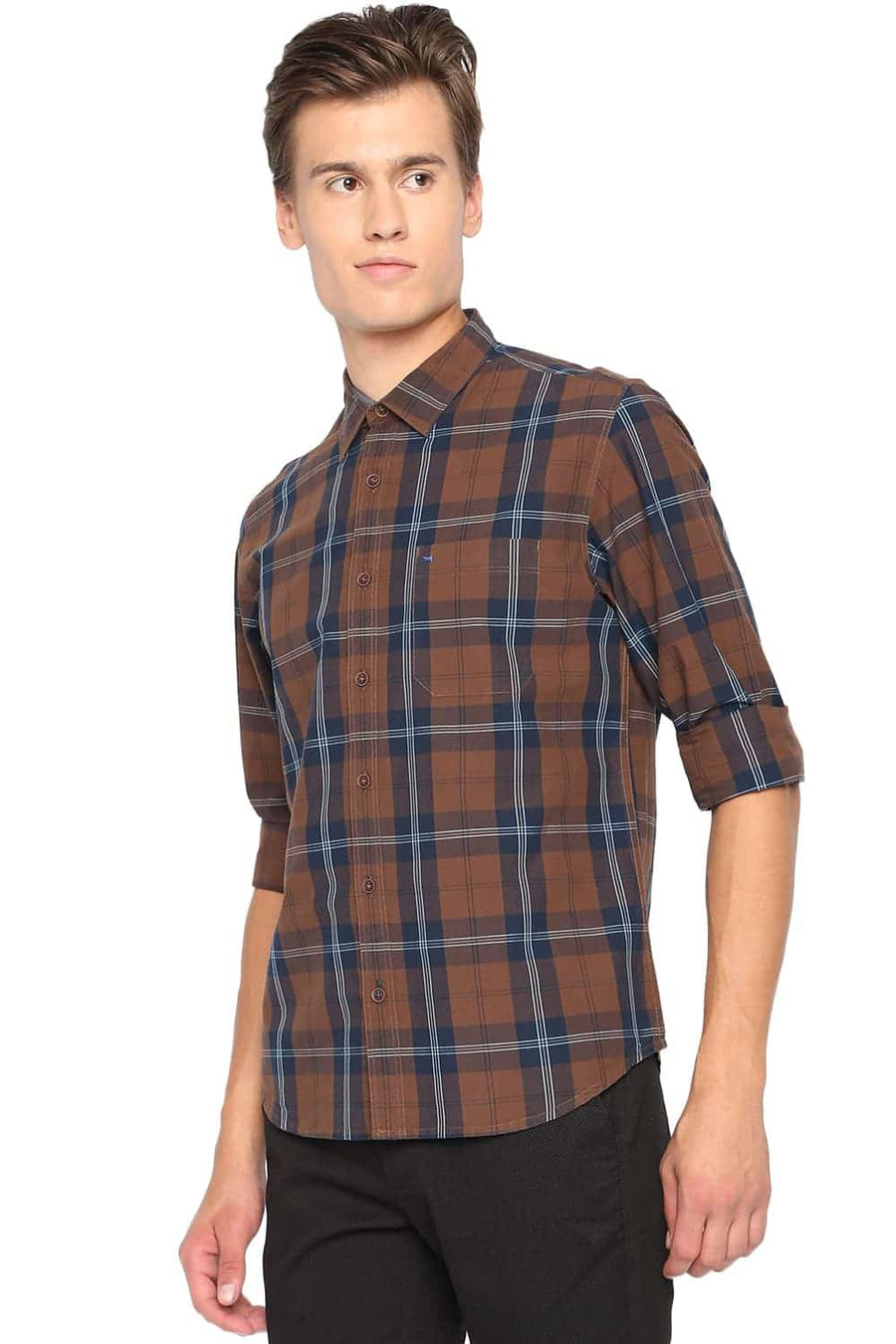 BASICS SLIM FIT SEPIA BROWN CHECKS SHIRT