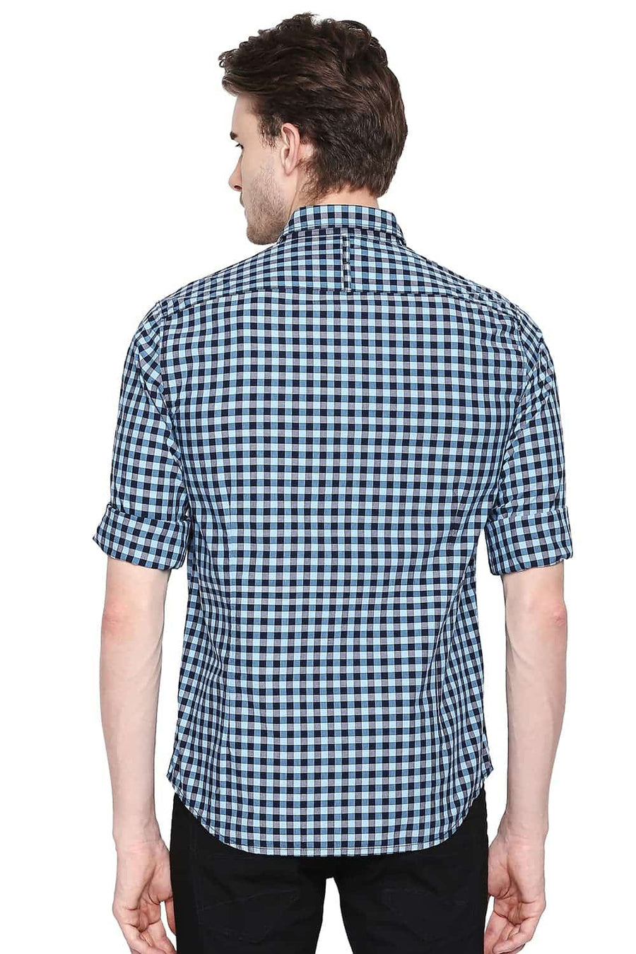 BASICS SLIM FIT ALASKAN BLUE CHECKS SHIRT