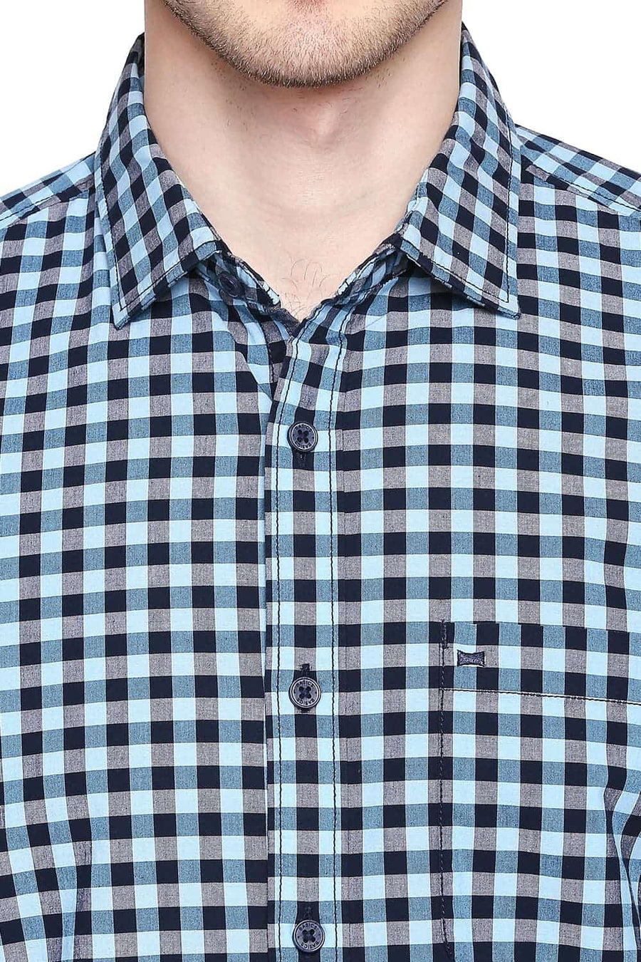 BASICS SLIM FIT ALASKAN BLUE CHECKS SHIRT