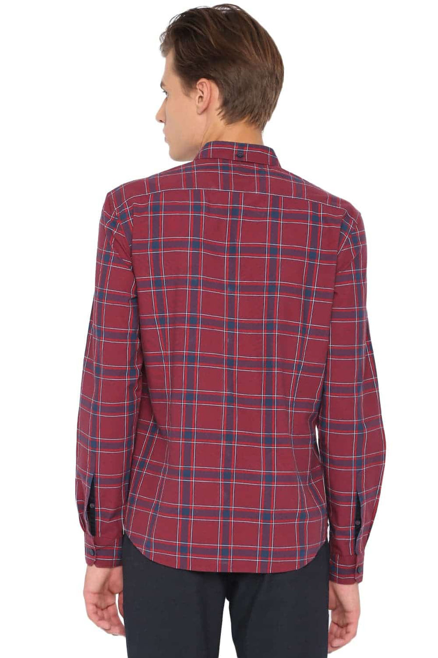 BASICS SLIM FIT RUBY RED CHECKS SHIRT