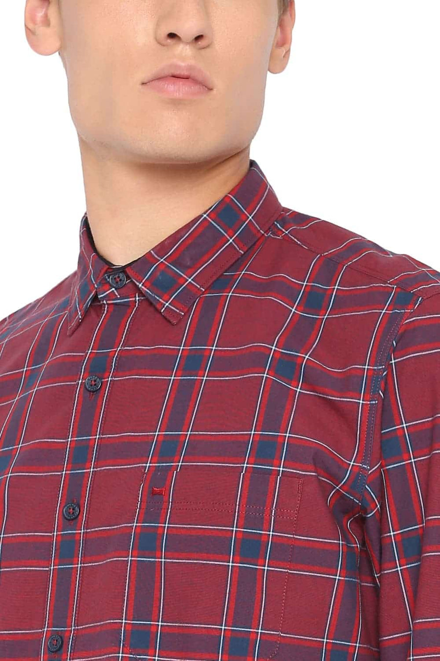 BASICS SLIM FIT RUBY RED CHECKS SHIRT
