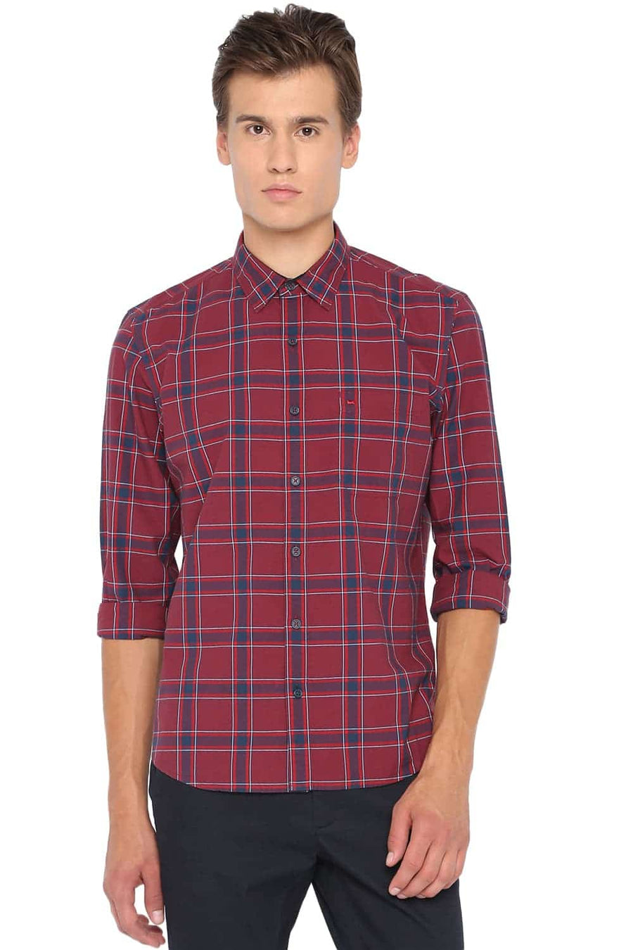 BASICS SLIM FIT RUBY RED CHECKS SHIRT
